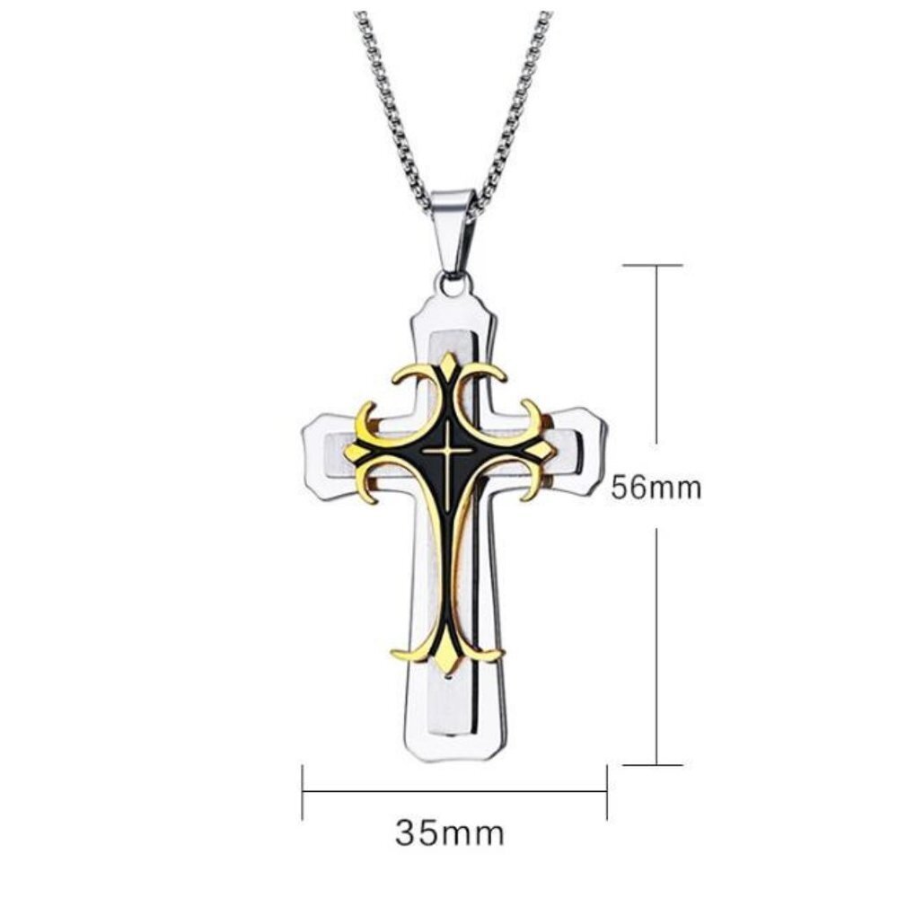 ❤️ Stainless Steel Retro Layered Cross Necklace , N90201P120 - Picture 4 of 13